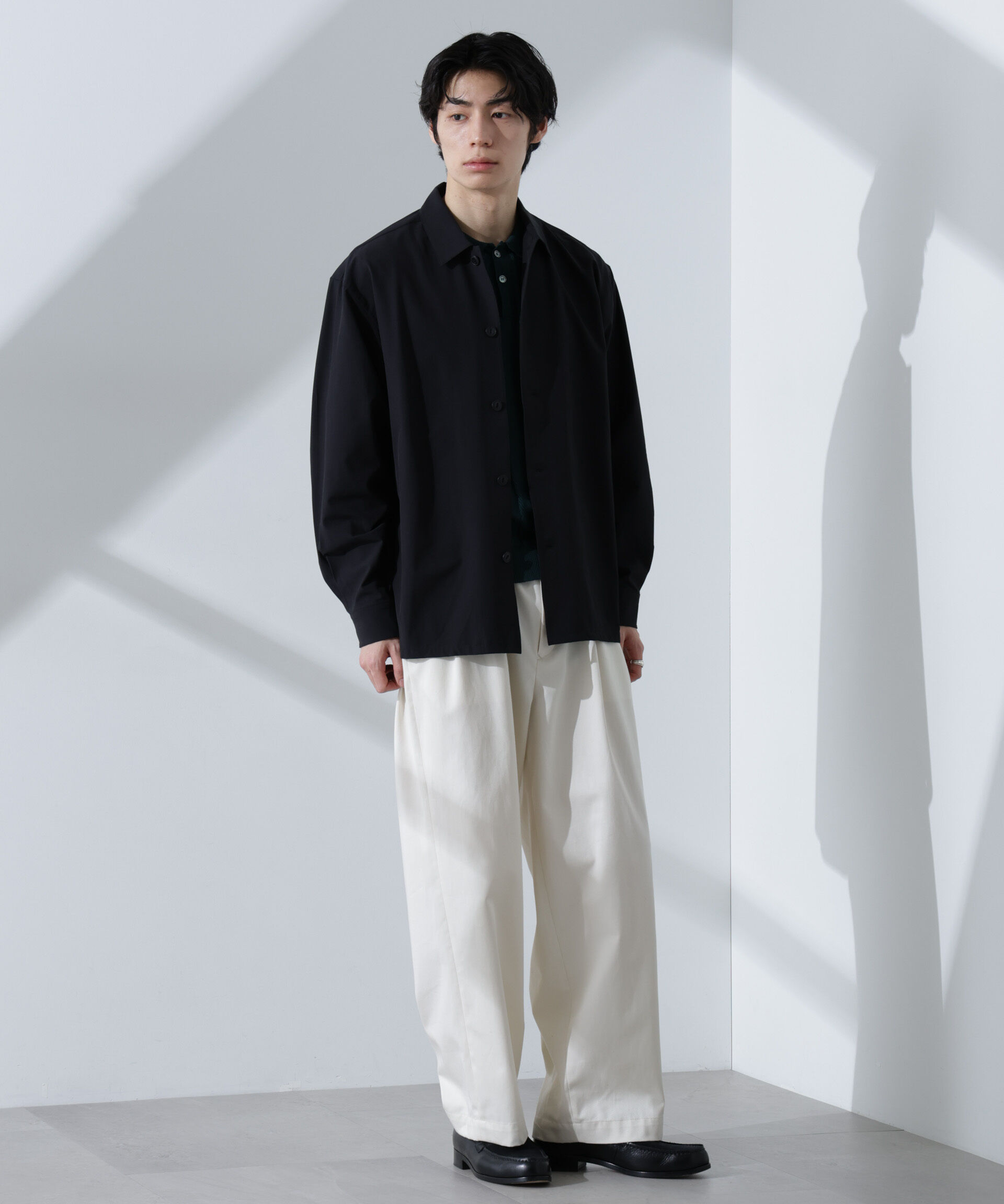 nano･universe「ストレッチワイドシャツブルゾン(セットアップ可)」|ブルゾン・スタジャン|