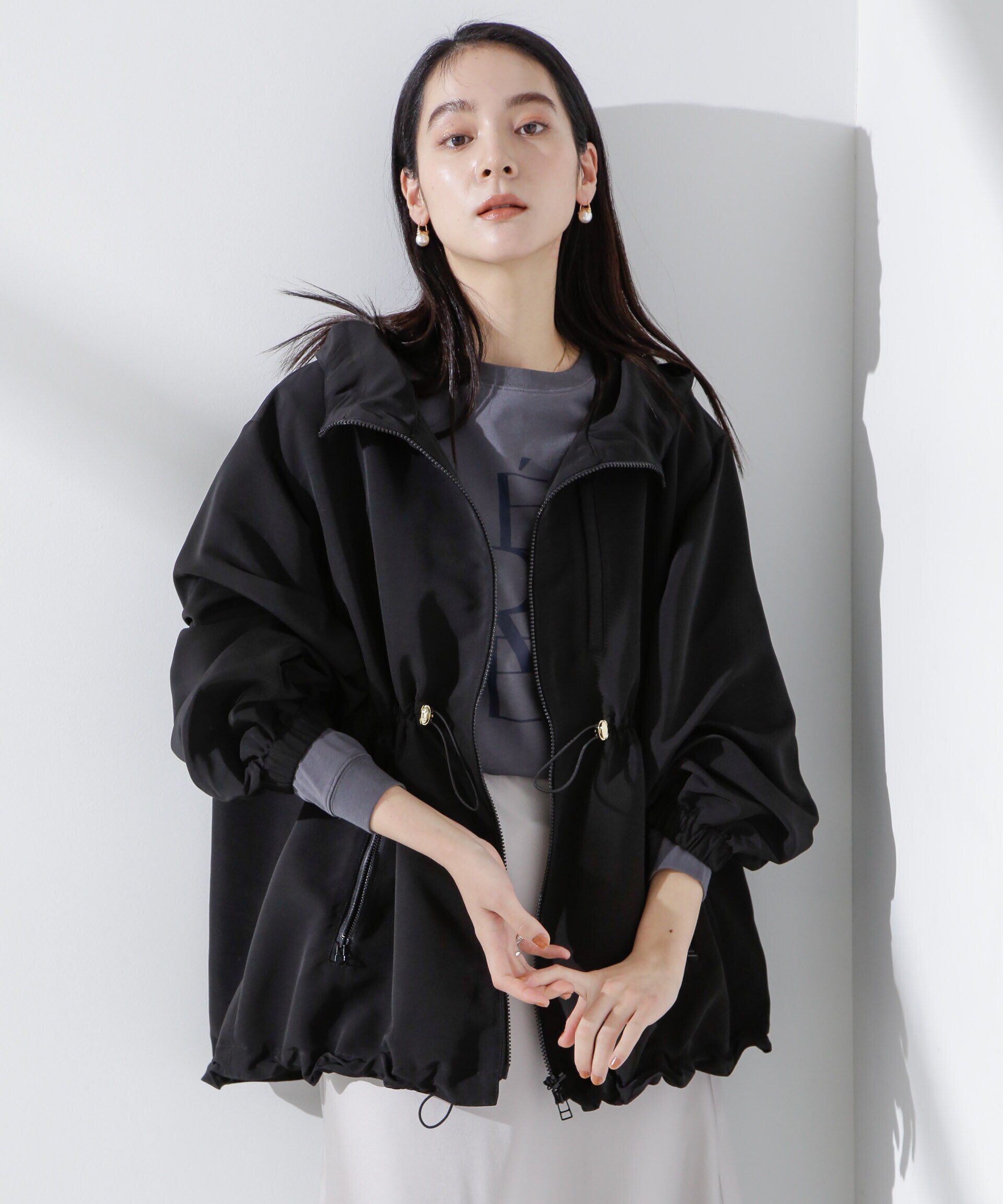 nano･universe「撥水グログランフードブルゾン」|ブルゾン・スタジャン|ブラック