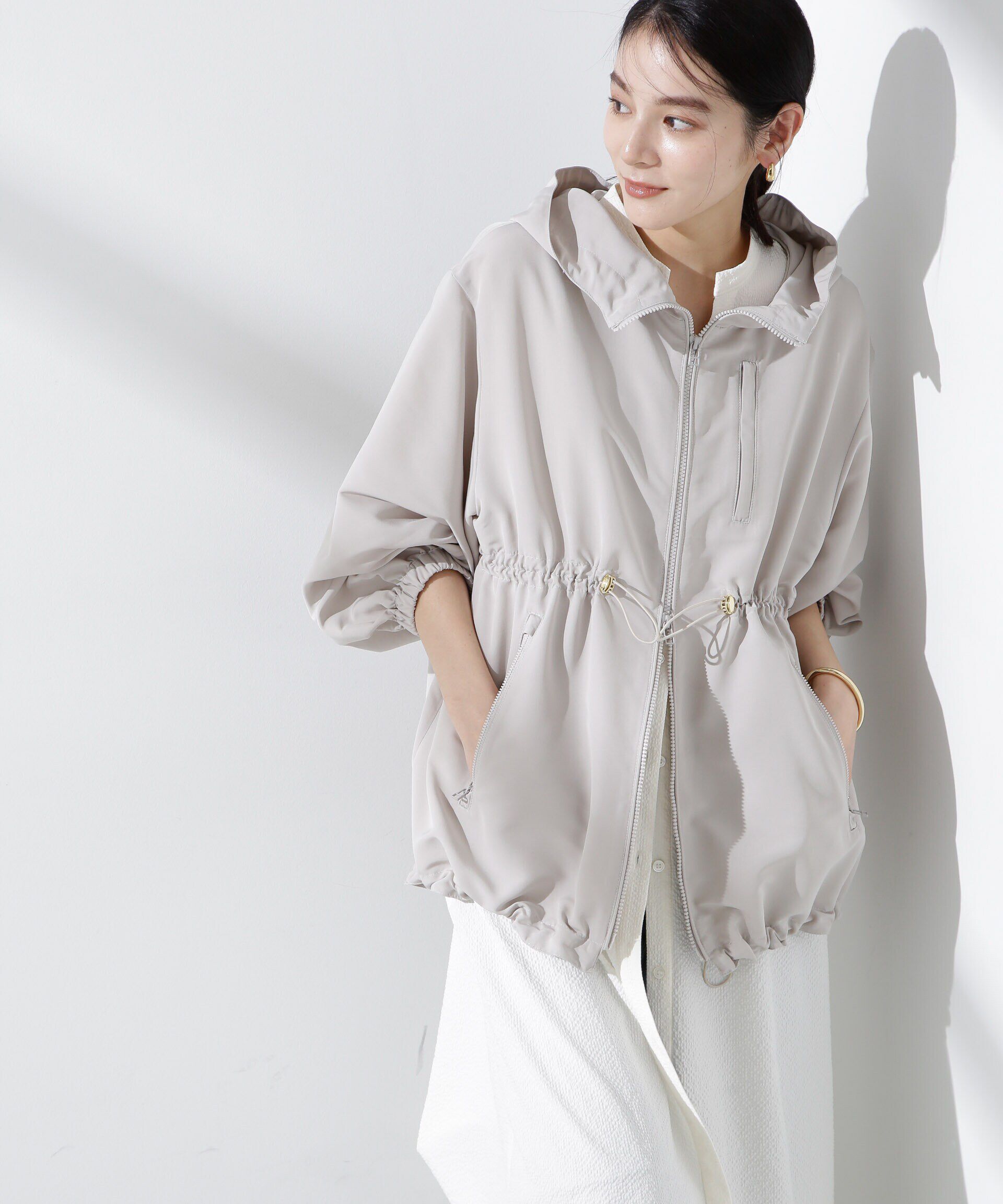 nano･universe「撥水グログランフードブルゾン」|ブルゾン・スタジャン|グレージュ3