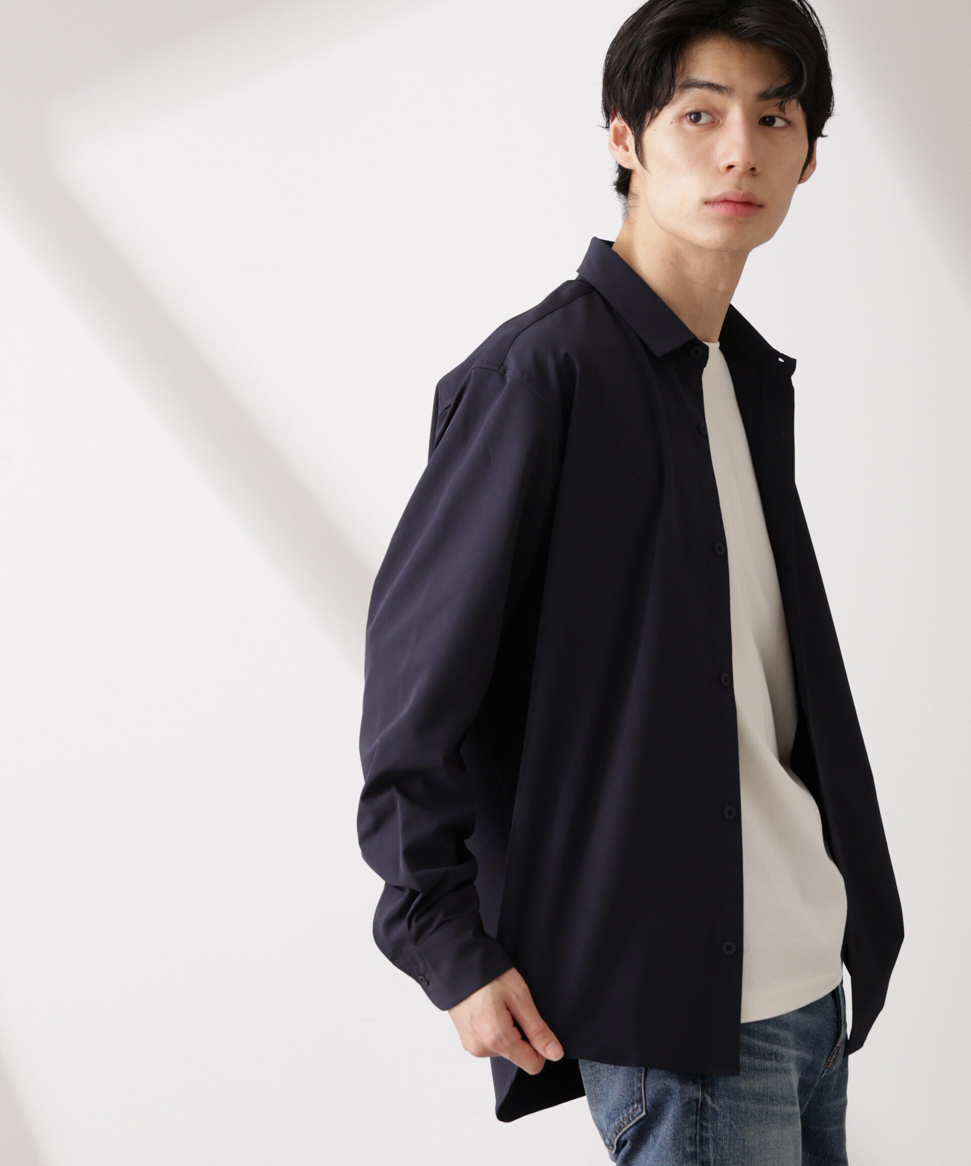 nano･universe「ライトウェイトストレッチ シャツ長袖」|シャツ・ブラウス|ネイビー