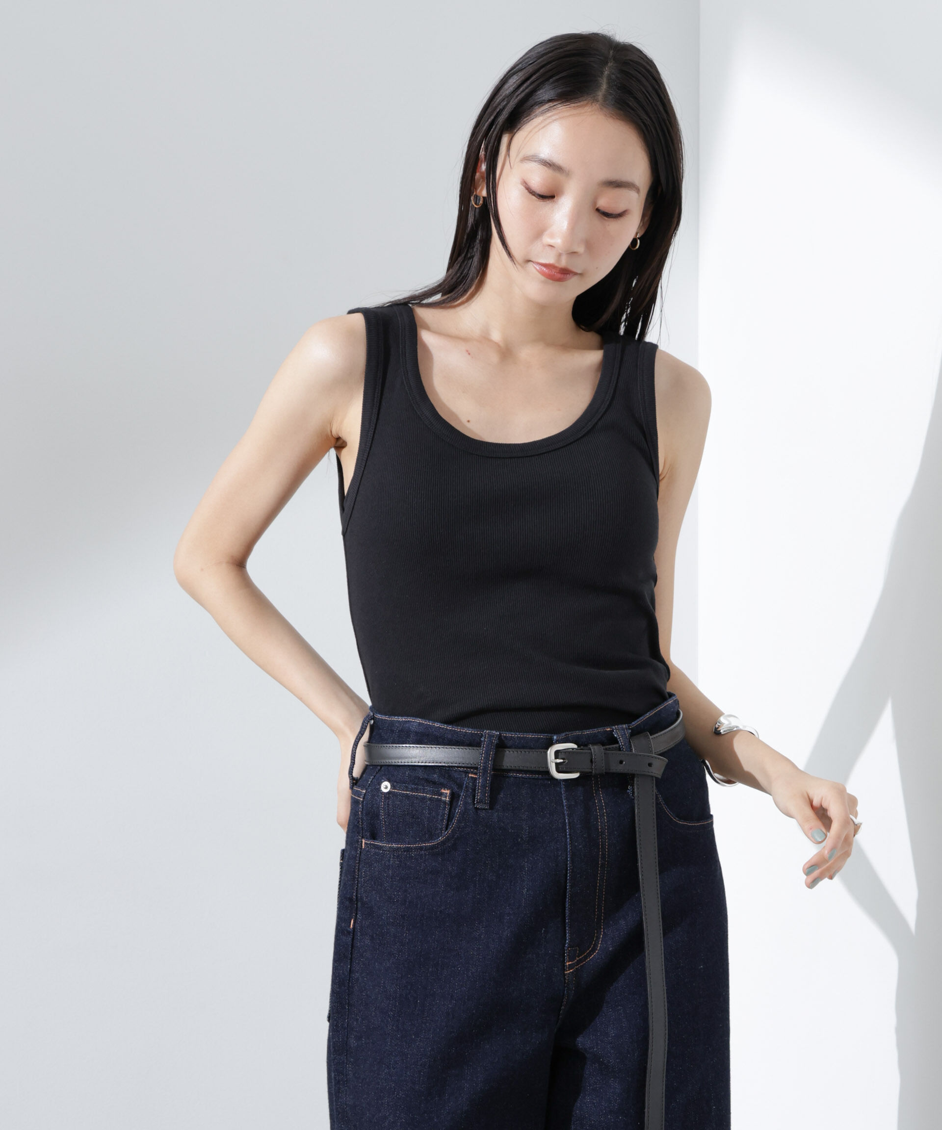 nano･universe「抗菌防臭リブタンクトップ」|Tシャツ・カットソー|ブラック