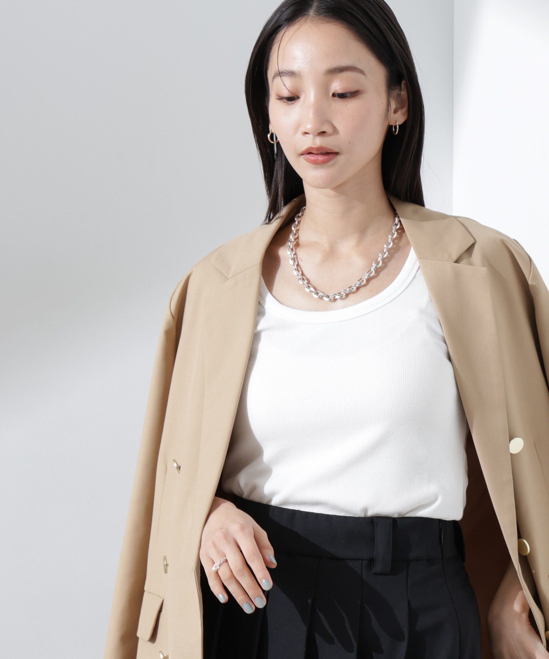 nano･universe「抗菌防臭リブタンクトップ」|Tシャツ・カットソー|ホワイト