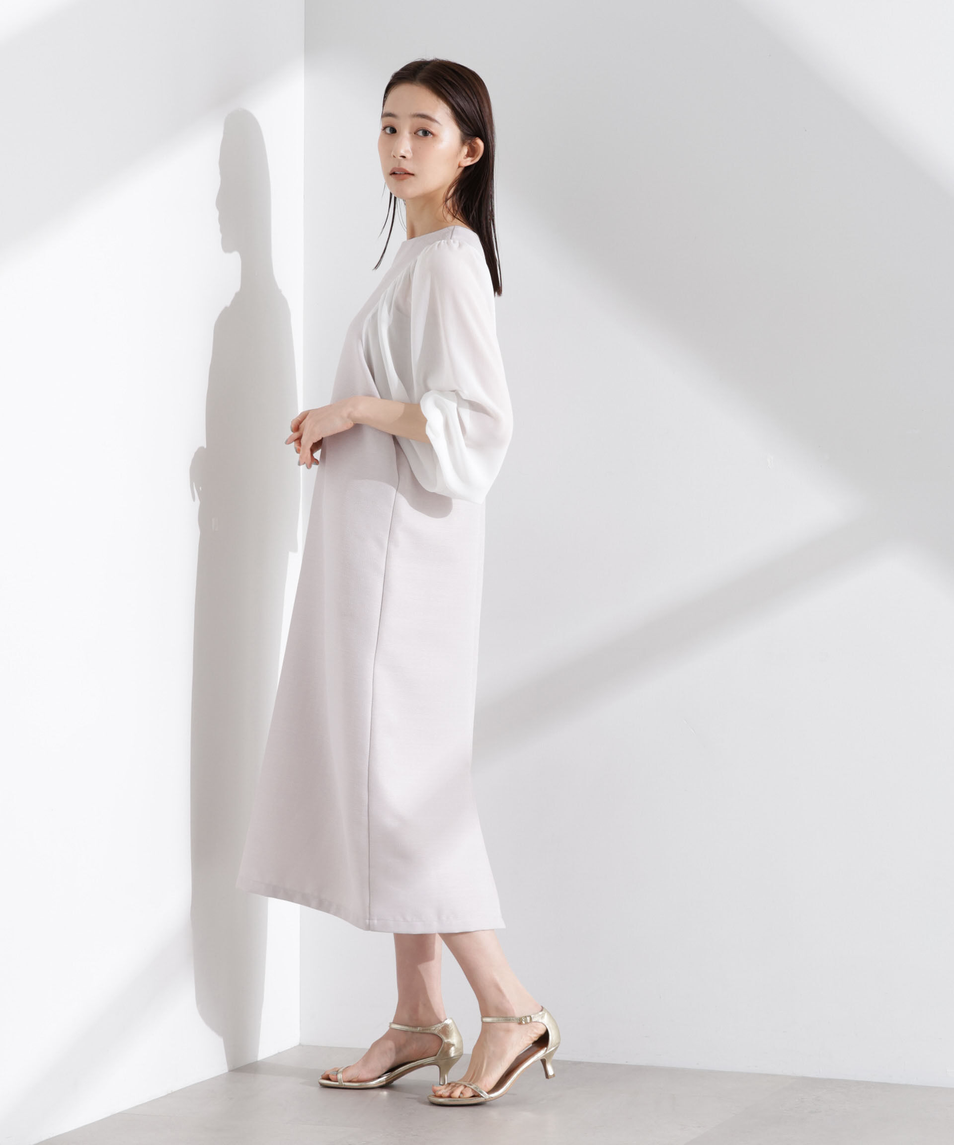 nano･universe「シアーボリュームスリーブコンビワンピース」|ワンピース|