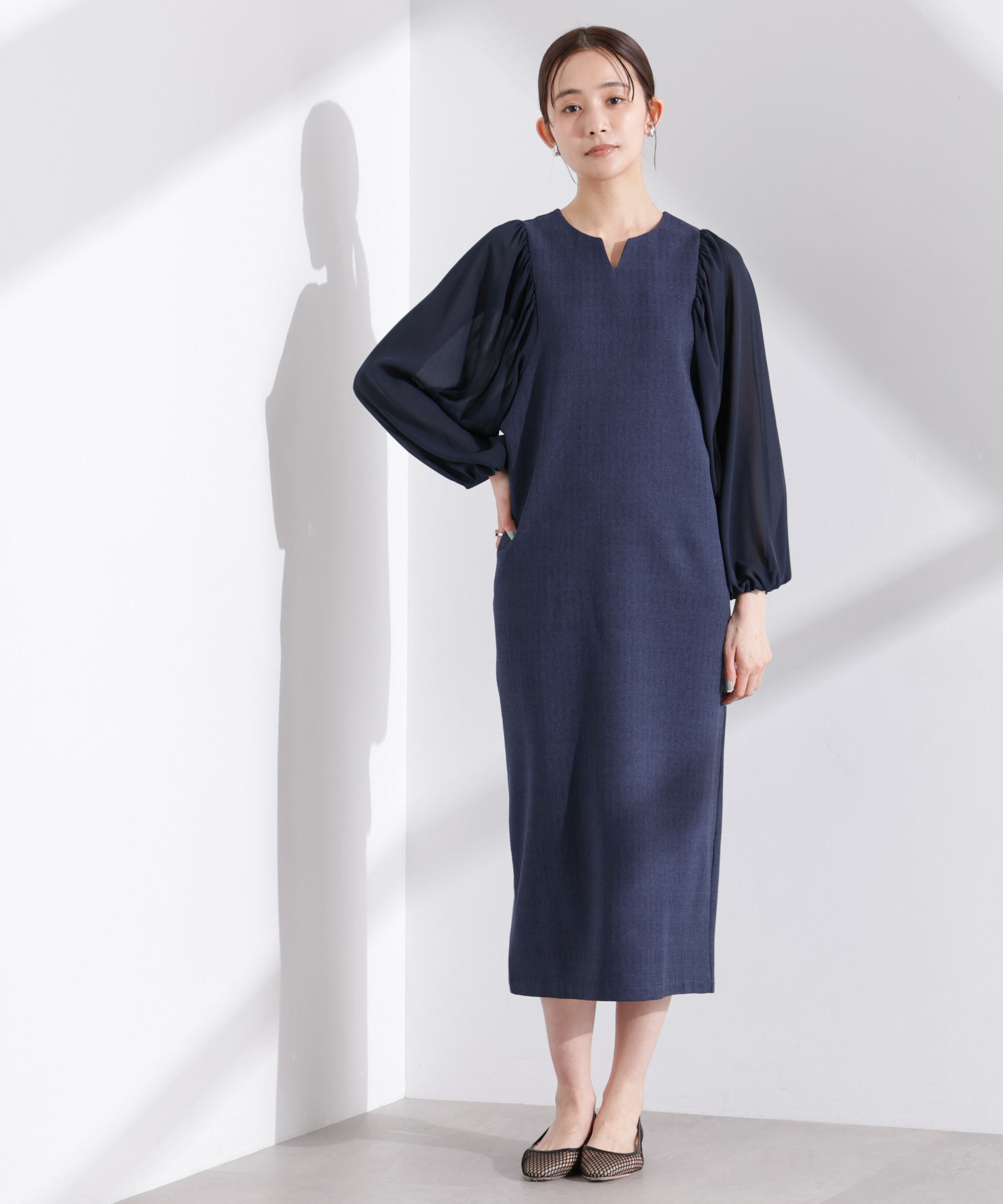 nano･universe「シアーボリュームスリーブコンビワンピース」|ワンピース|