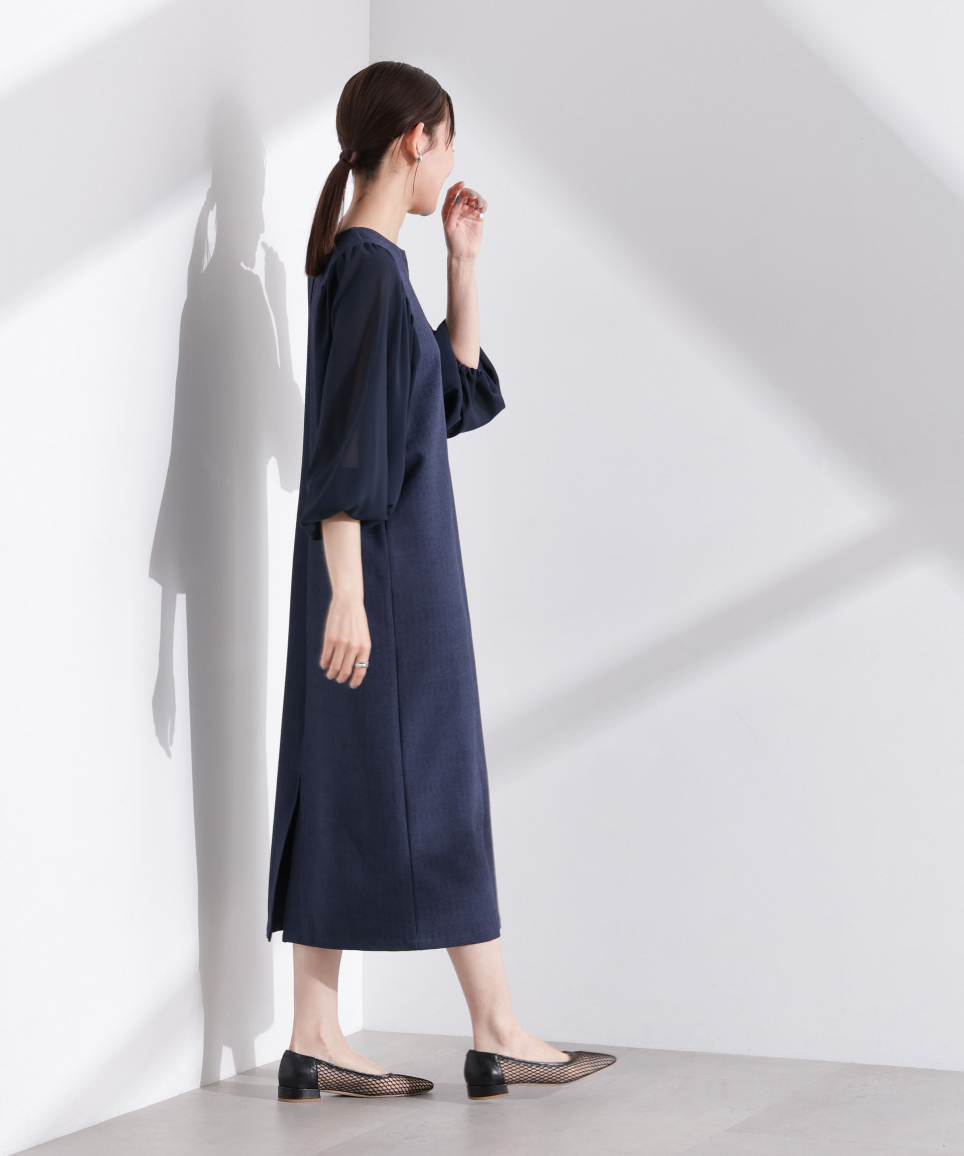 nano･universe「シアーボリュームスリーブコンビワンピース」|ワンピース|