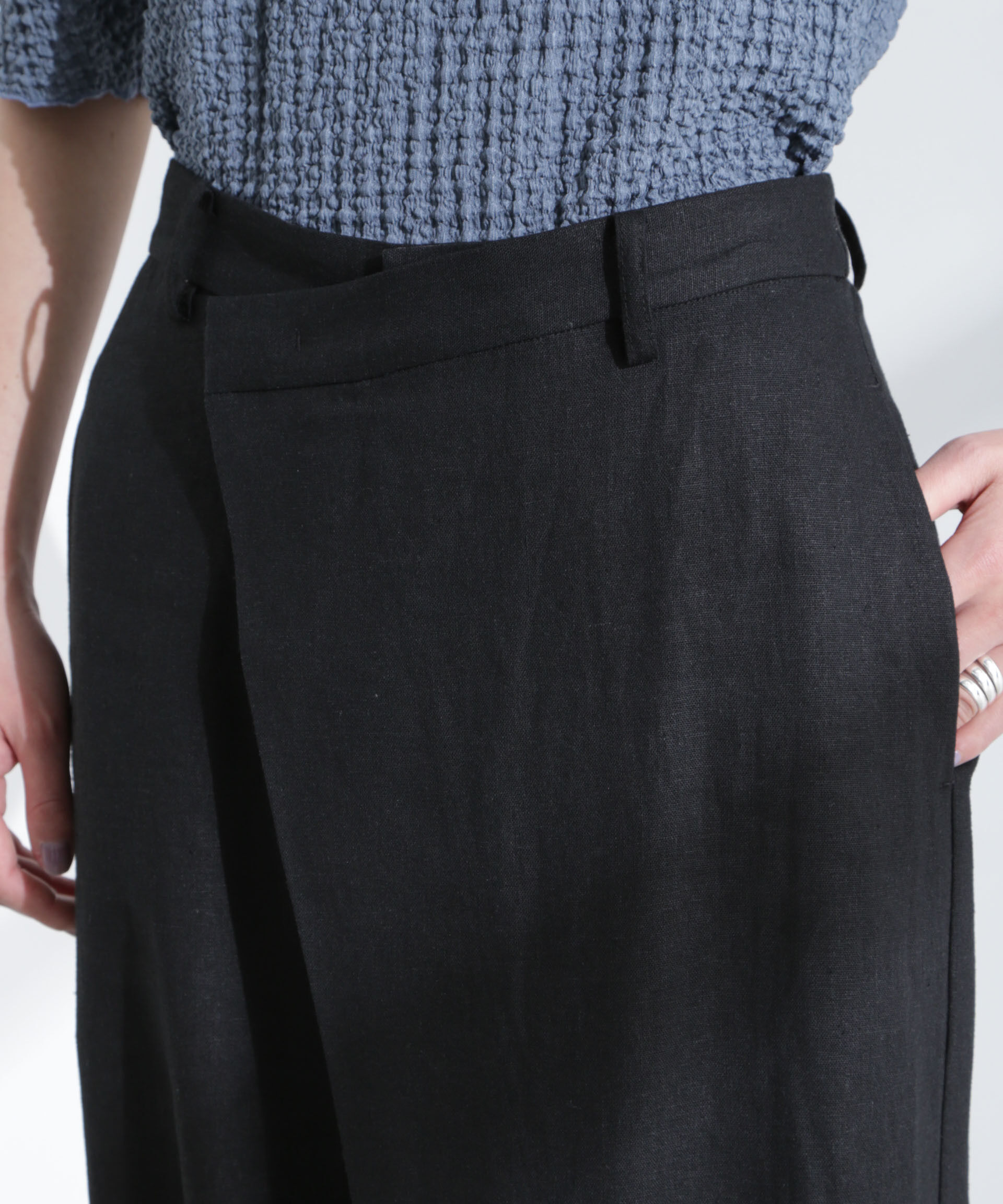 nano･universe「リネン混ラップパンツ(セットアップ可)」|チノ|