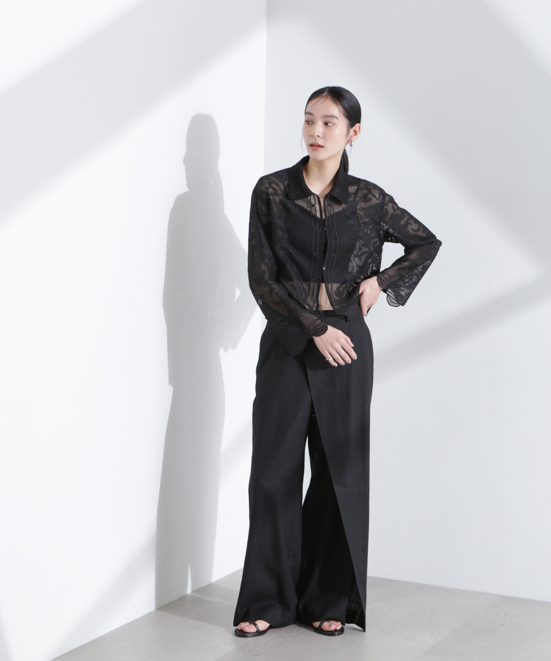 nano･universe「リネン混ラップパンツ(セットアップ可)」|チノ|