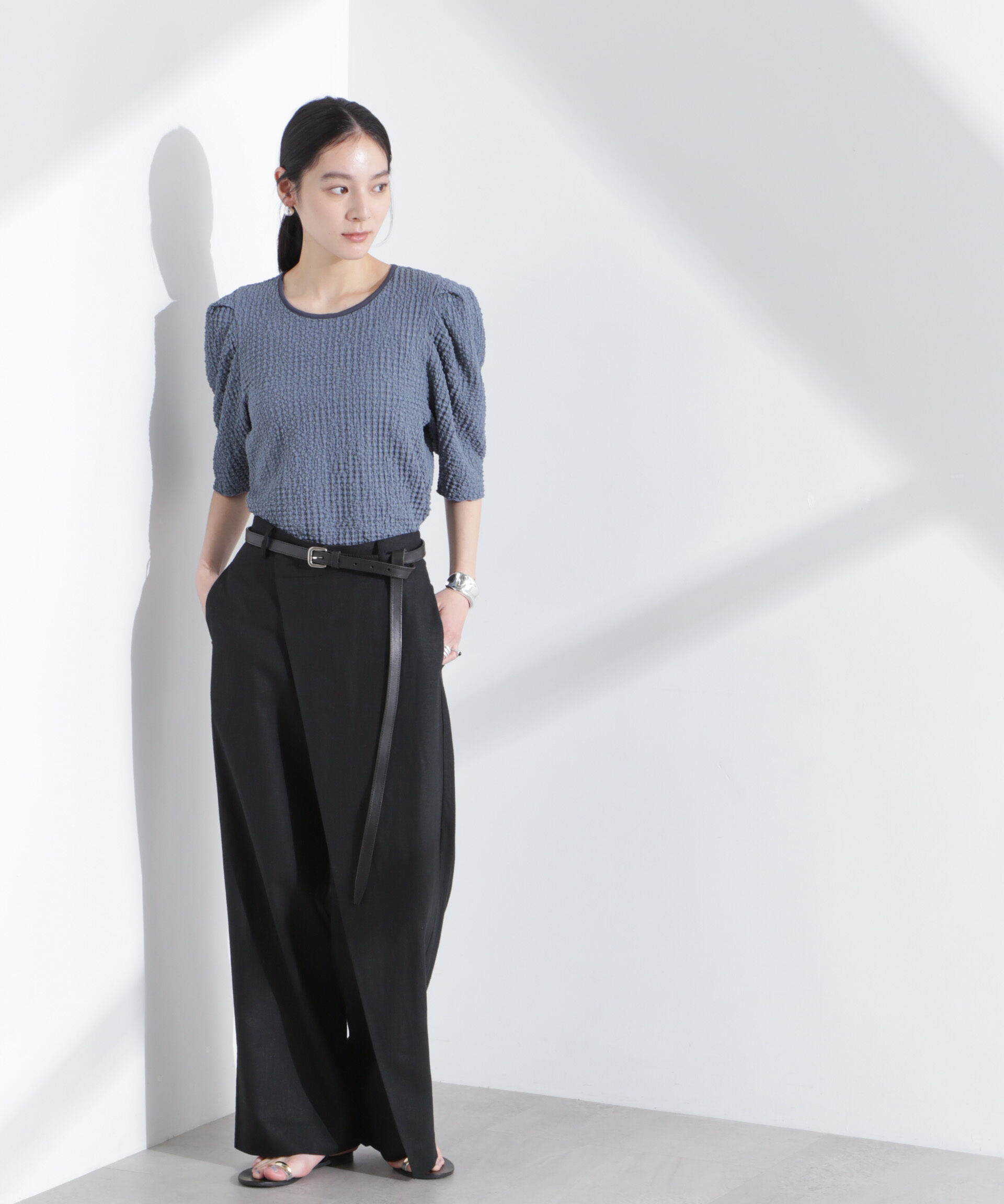 nano･universe「リネン混ラップパンツ(セットアップ可)」|チノ|