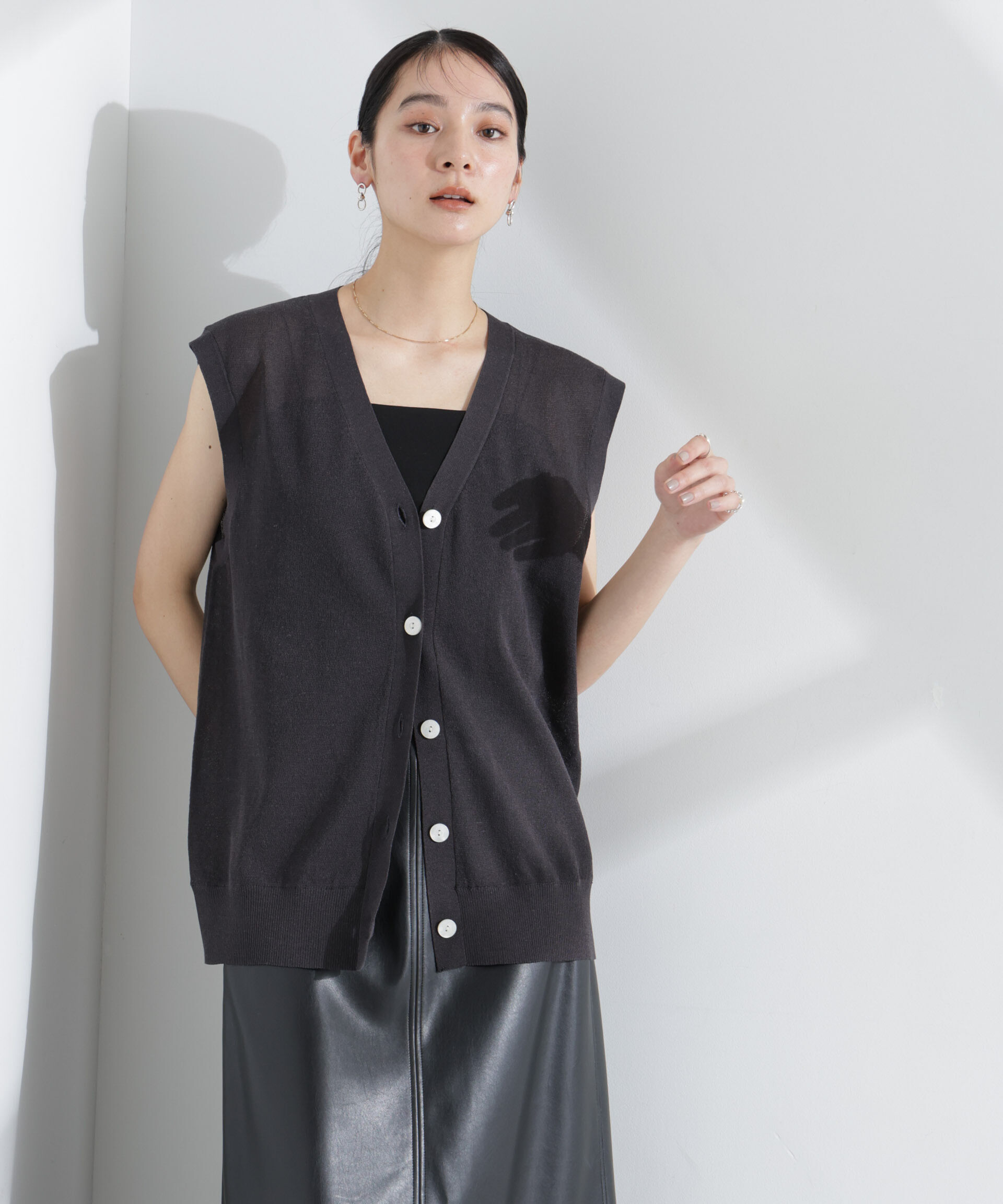 nano･universe「シアーミラノリブニットベスト」|ニット・セーター|