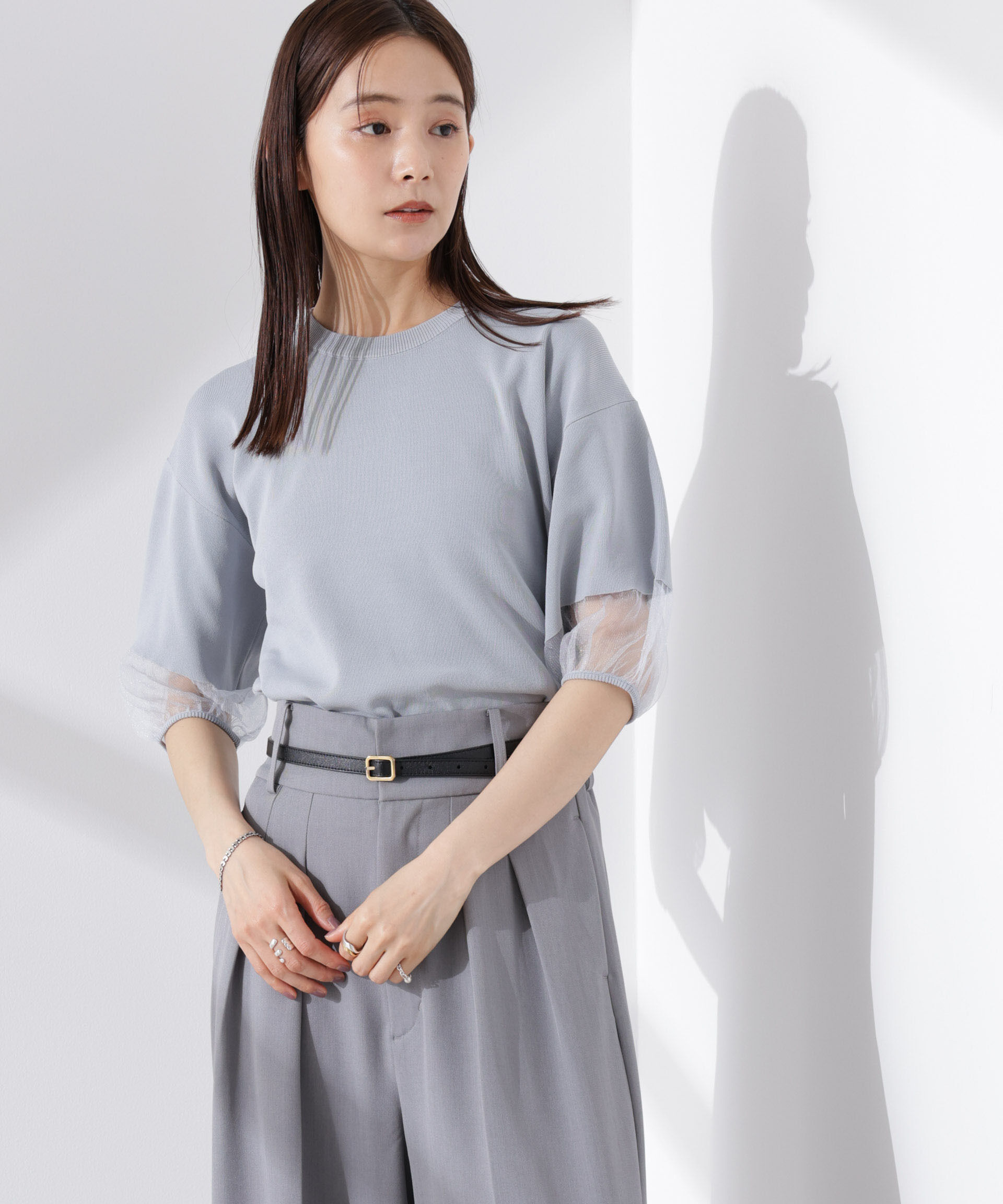 nano･universe「シアースリーブ・UVカット・接触冷感ニット」|ニット・セーター|ブルーグレー5