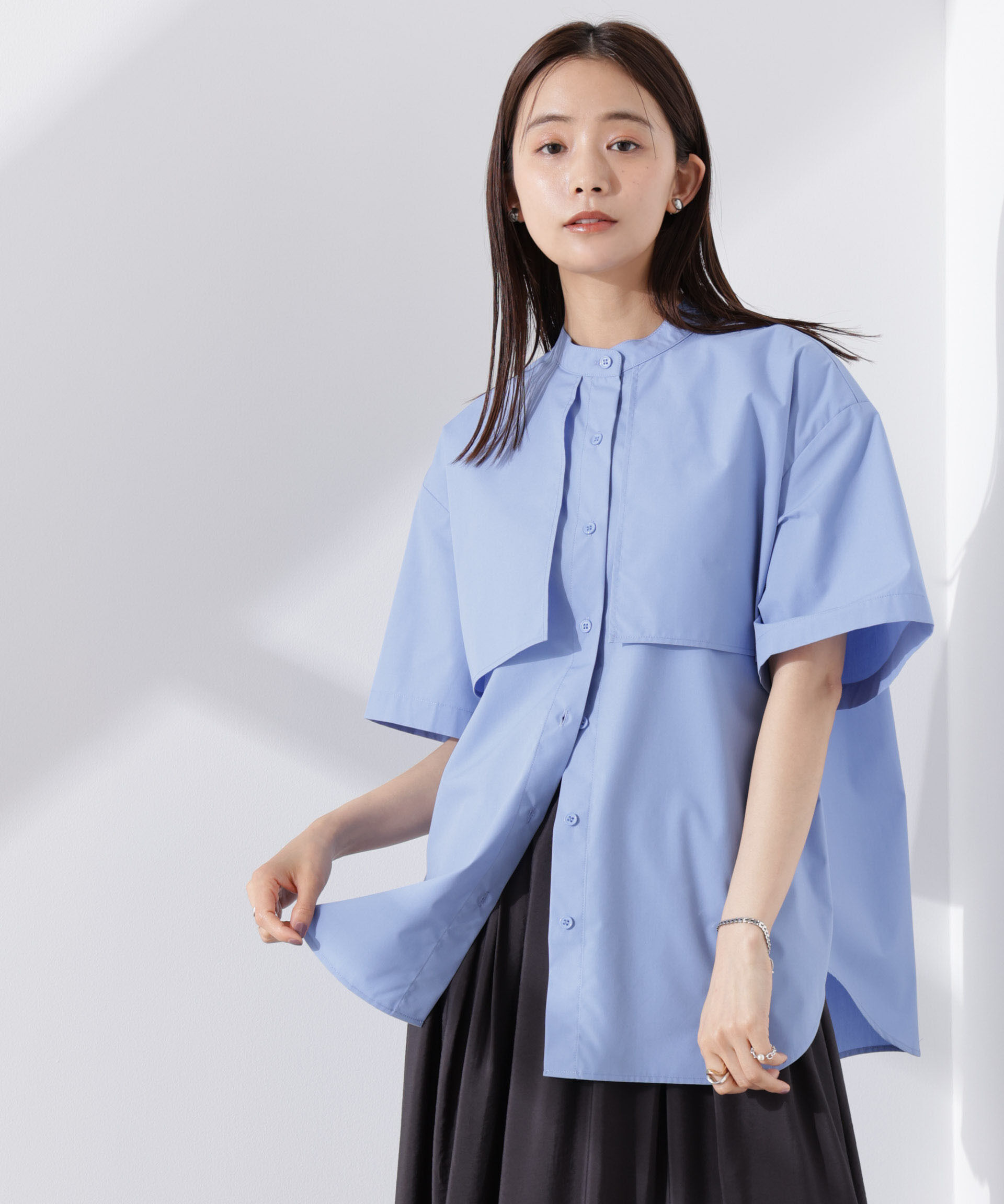 nano･universe「ケープディティール半袖シャツ」|シャツ・ブラウス|ブルー