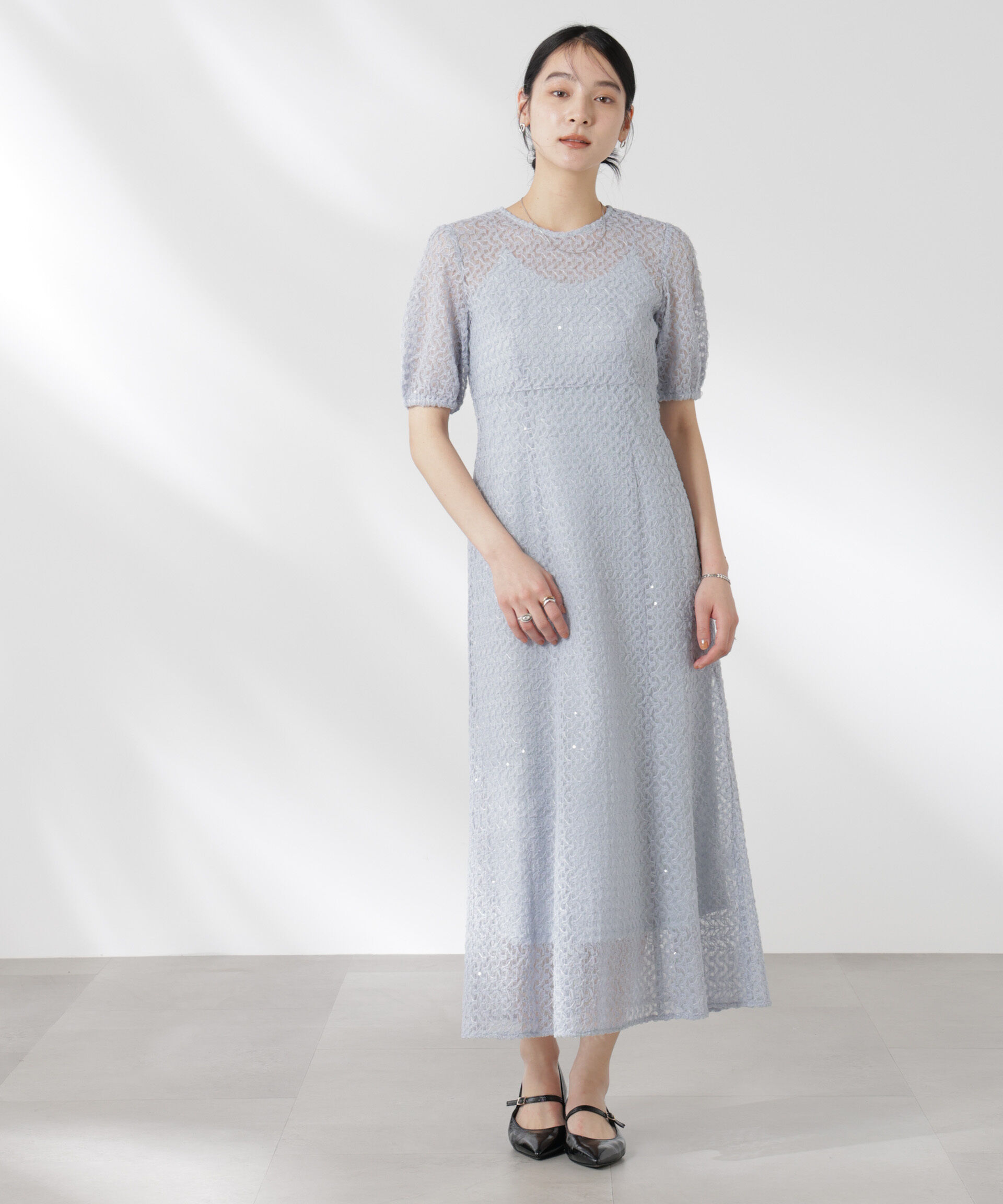 nano･universe「kaene/スパンコールレースドレス」|ワンピース|サックス5