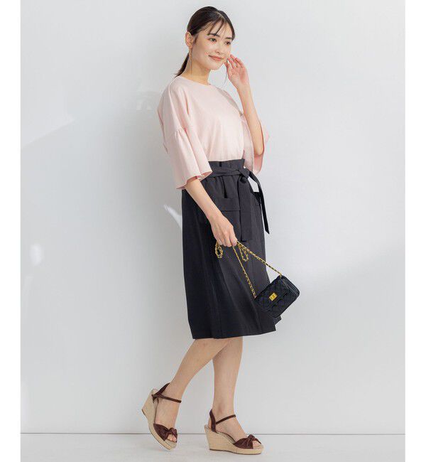 組曲「【ベルト付】リネン混オックスストレッチ キュロットパンツ」|キュロット|