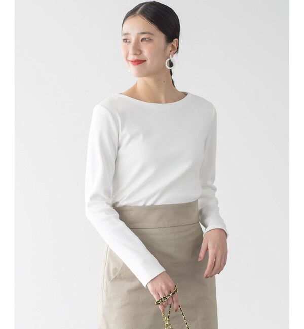 組曲「【ストレッチ・長袖】コットンフライス バスクTシャツ」|Tシャツ・カットソー|アイボリー系