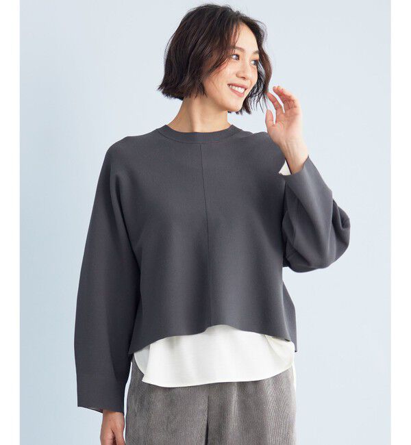 自由区「【セットアップ対応・洗える】レーヨンストレッチプルオーバー ニット」|ニット・セーター|ダークグレー