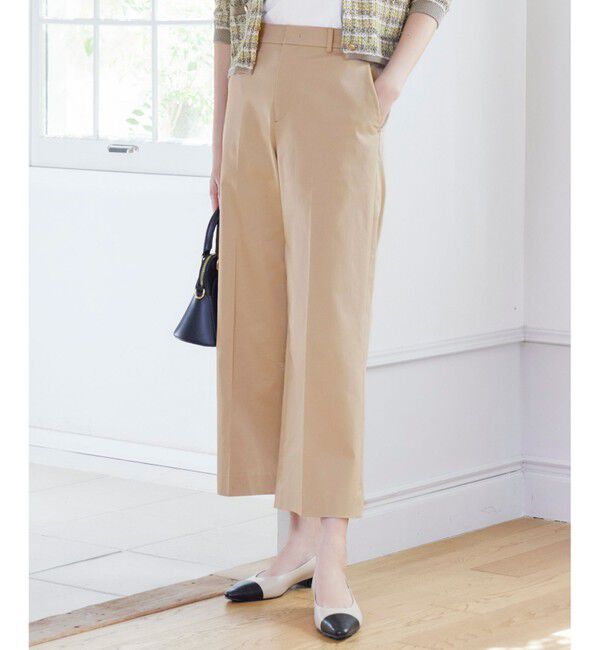 自由区「【UVカット・接触冷感・洗える】コットンサテンクロップド丈ワイドストレート パンツ」|その他|ベージュ