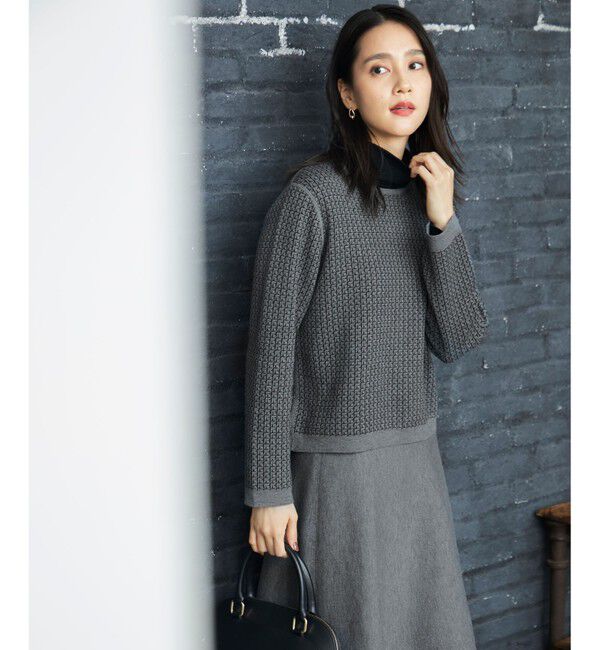 自由区「【WEB限定カラーあり・洗える】リバーシブルニット セットアップ(プルオーバー&times;フレアスカート)」|スーツ|