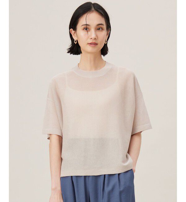 自由区「【アンサンブル対応・洗える】ドライシアーファインゲージクロップド丈 ニット」|ニット・セーター|ベージュ