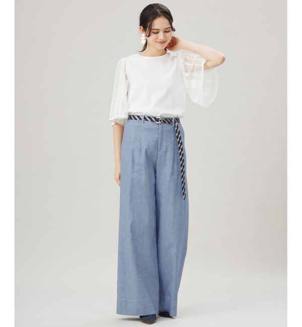 自由区「【洗える】レースエッジフレアスリーブ トップス」|Tシャツ・カットソー|