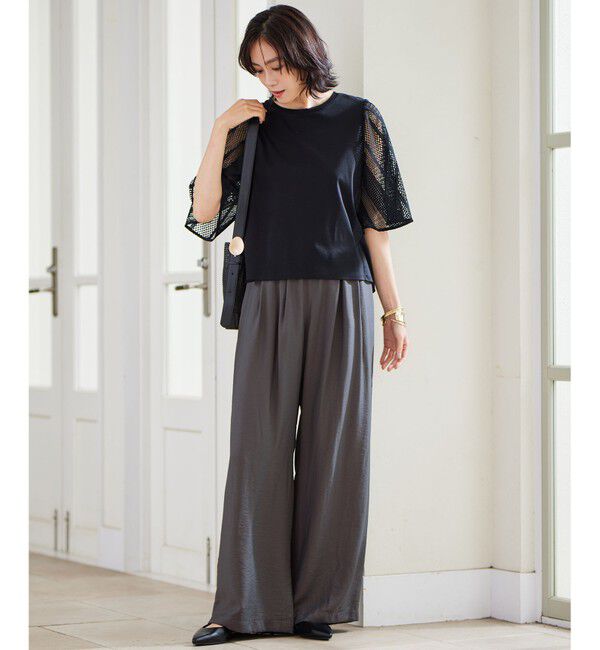 自由区「【洗える】レースエッジフレアスリーブ トップス」|Tシャツ・カットソー|