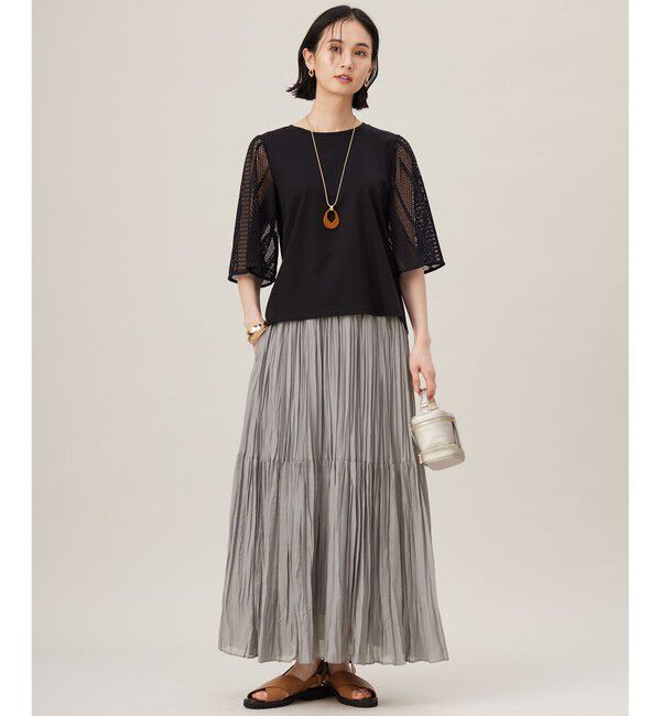 自由区「【洗える】レースエッジフレアスリーブ トップス」|Tシャツ・カットソー|