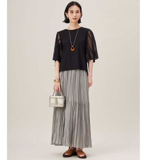 自由区「【洗える】レースエッジフレアスリーブ トップス」|Tシャツ・カットソー|