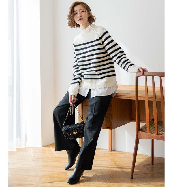 23区「【洗える】ウールカシミヤ パネルボーダー ニット」|ニット・セーター|