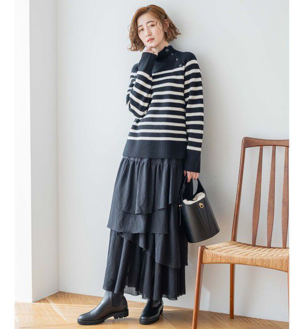 23区「【洗える】ウールカシミヤ パネルボーダー ニット」|ニット・セーター|