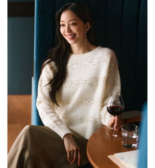 23区「【滝沢眞規子さん着用/一部店舗限定】スパングルボーダー ニット」|ニット・セーター|ホワイト系