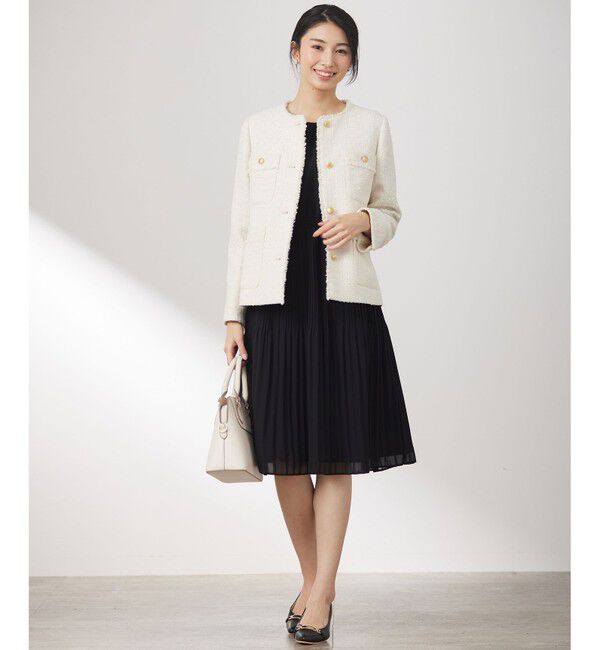 ANY SIS「ツイードノーカラーミドル ジャケット」|ノーカラージャケット|