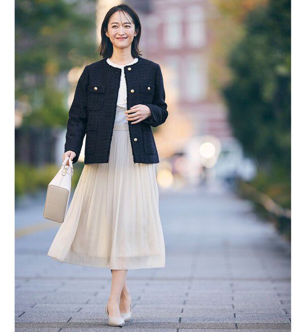 ANY SIS「ツイードノーカラーミドル ジャケット」|ノーカラージャケット|