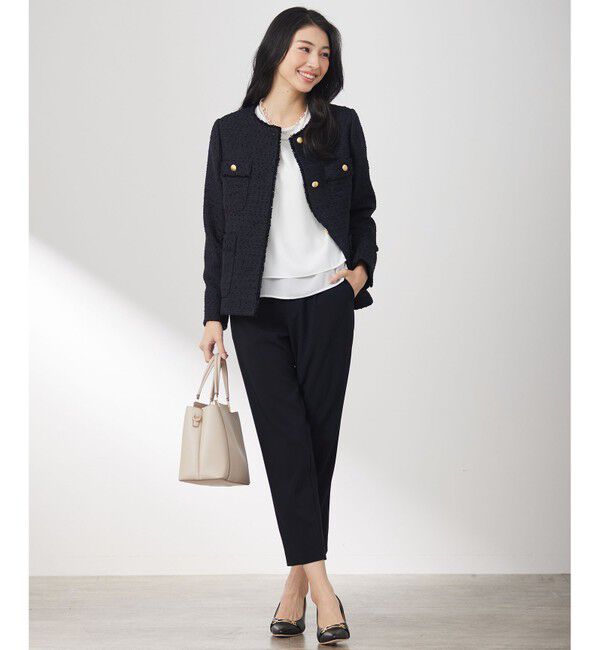 ANY SIS「ツイードノーカラーミドル ジャケット」|ノーカラージャケット|