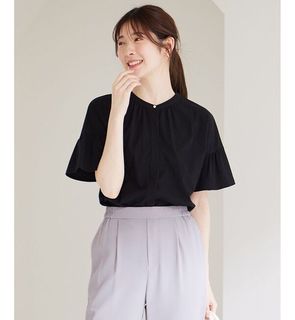 any SiS「【UVケア・接触冷感】汗ジミ防止加工カット ブラウス」|Tシャツ・カットソー|ブラック