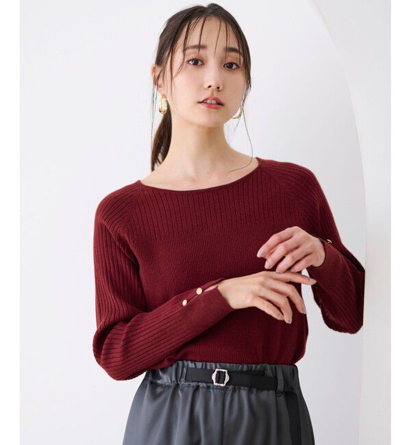 ANY SIS「【ウールブレンドシリーズ】ベースネックリブコンビ ニット」|ニット・セーター|ボルドー