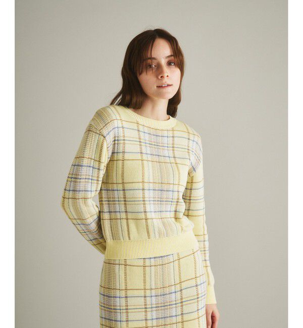  「チェックニットトップ」|ニット・セーター|イエロー