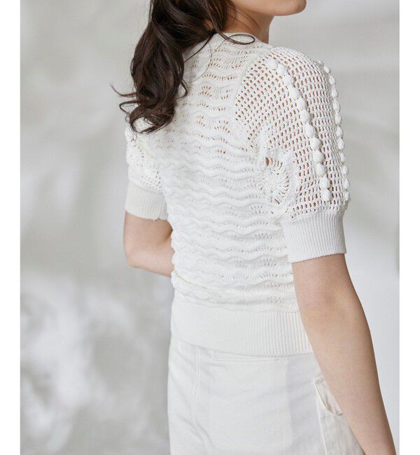 GRACE CONTINENTAL「クロシェスリーブニットトップ」|ニット・セーター|ホワイト