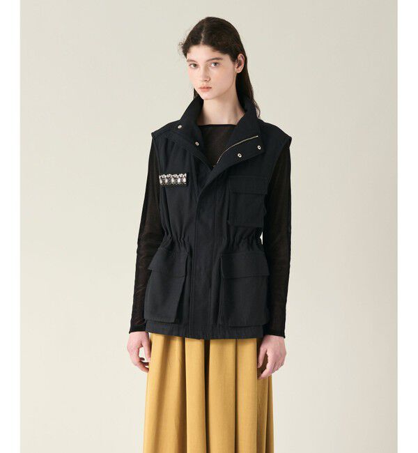 GRACE CONTINENTAL「ビジューアーミーベスト」|ベスト・ジレ|ブラック