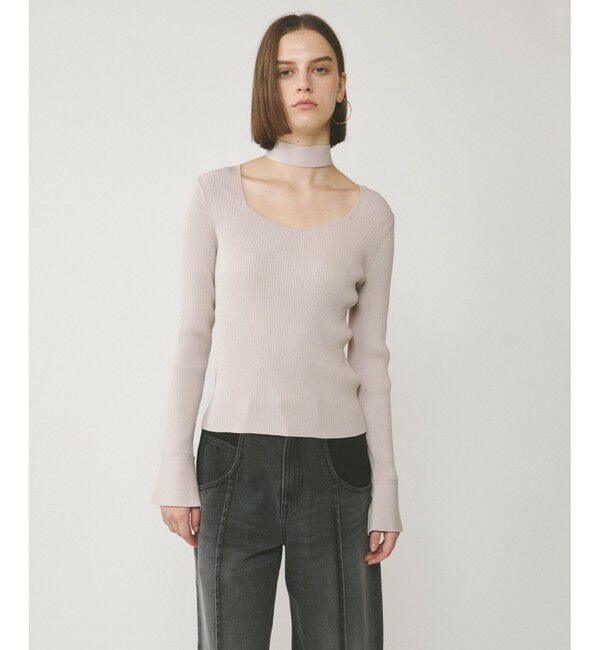  「ボウタイリブニットトップ」|ニット・セーター|ライトグレー