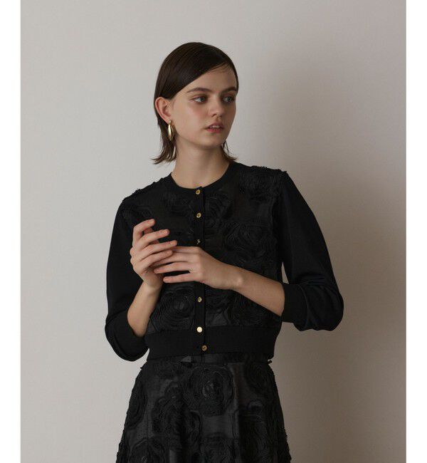 GRACE CONTINENTAL「ローズ刺繍ニットカーディガン」|ニット・セーター|