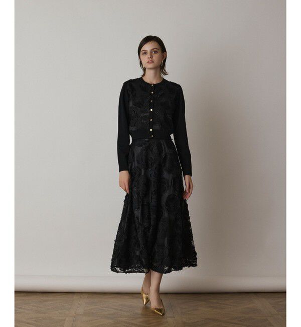 GRACE CONTINENTAL「ローズ刺繍ニットカーディガン」|ニット・セーター|