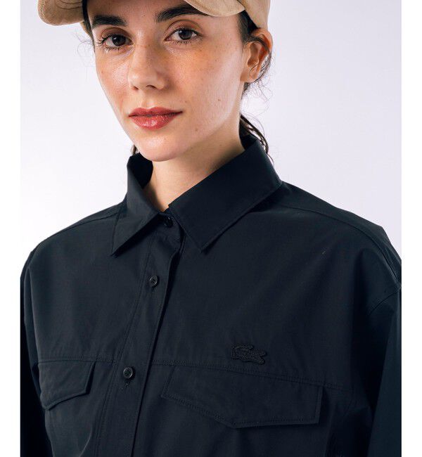 LACOSTE「撥水 ウエストドロスト ミリタリーフラップポケットシャツドレス / ロングシャツワンピース」|ワンピース|