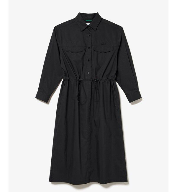 LACOSTE「撥水 ウエストドロスト ミリタリーフラップポケットシャツドレス / ロングシャツワンピース」|ワンピース|