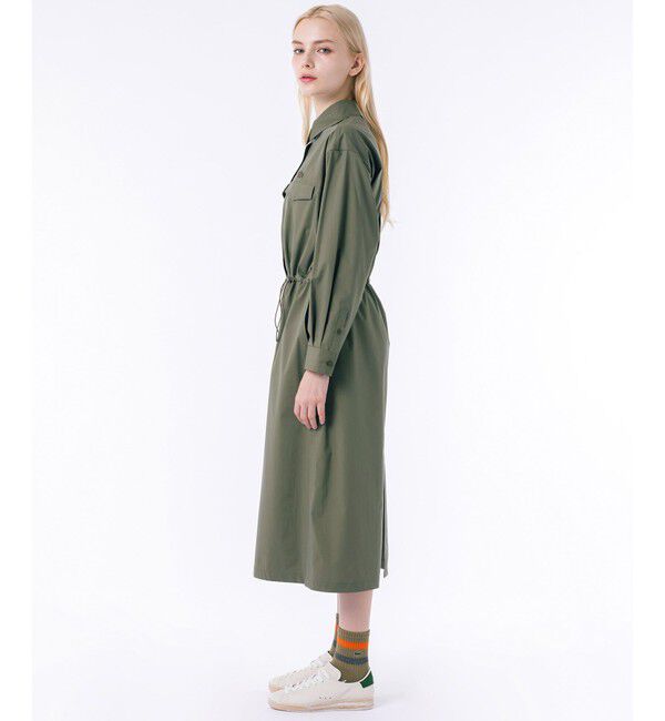 LACOSTE「撥水 ウエストドロスト ミリタリーフラップポケットシャツドレス / ロングシャツワンピース」|ワンピース|