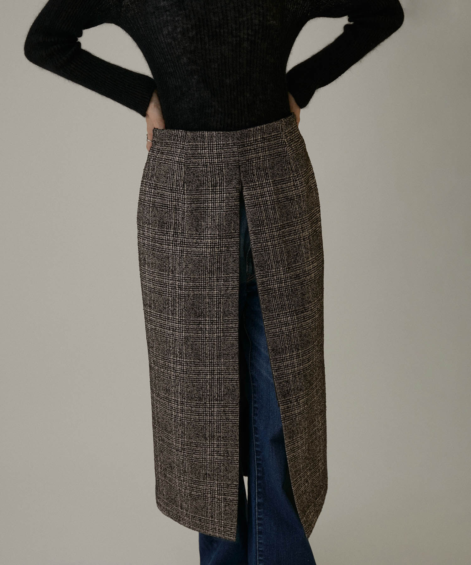 SALON adam et rope'「フロントスリットツイードチェックタイトスカート【セットアップ対応】」|スカート|