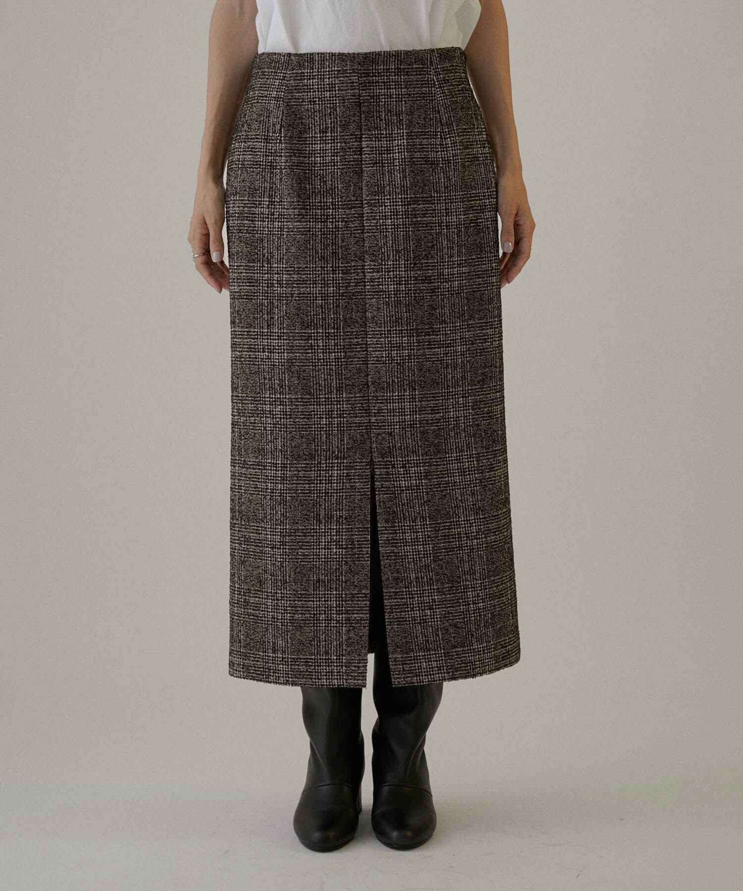 SALON adam et rope'「フロントスリットツイードチェックタイトスカート【セットアップ対応】」|スカート|