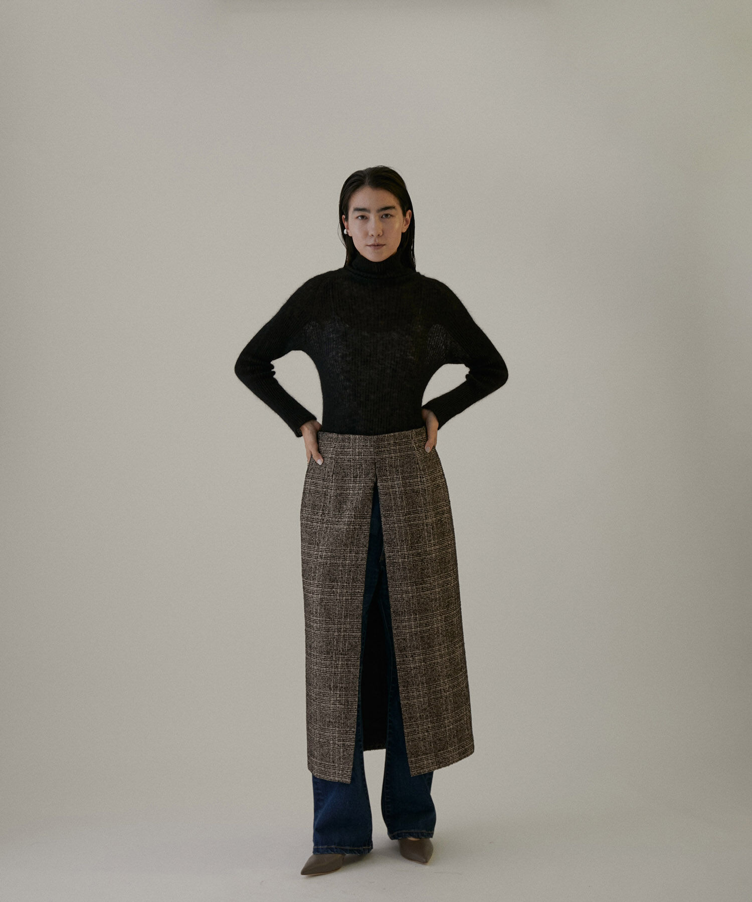 SALON adam et rope'「フロントスリットツイードチェックタイトスカート【セットアップ対応】」|スカート|