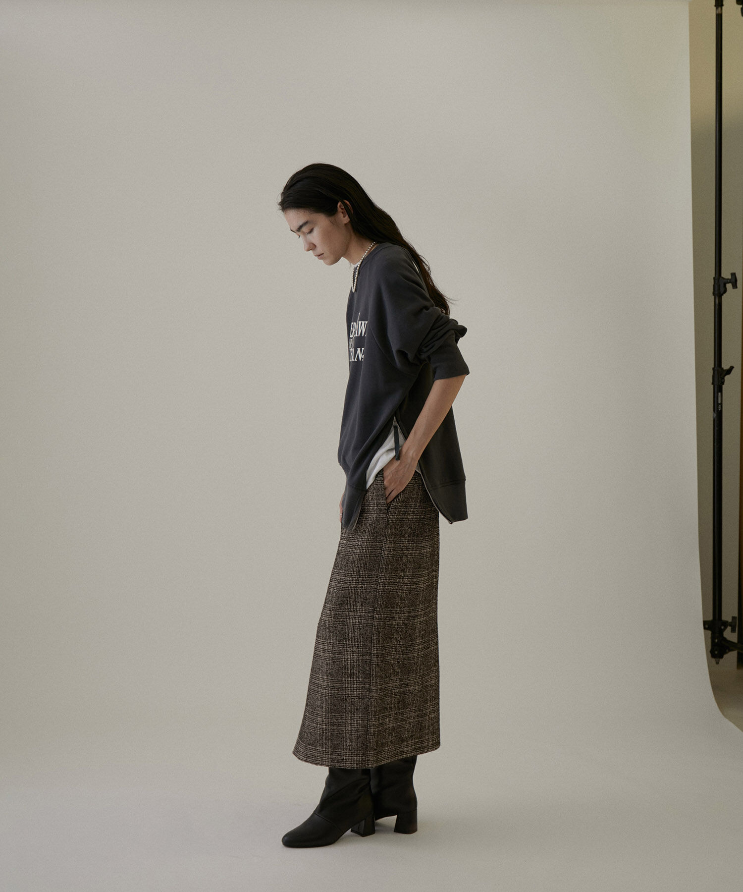 SALON adam et rope'「フロントスリットツイードチェックタイトスカート【セットアップ対応】」|スカート|