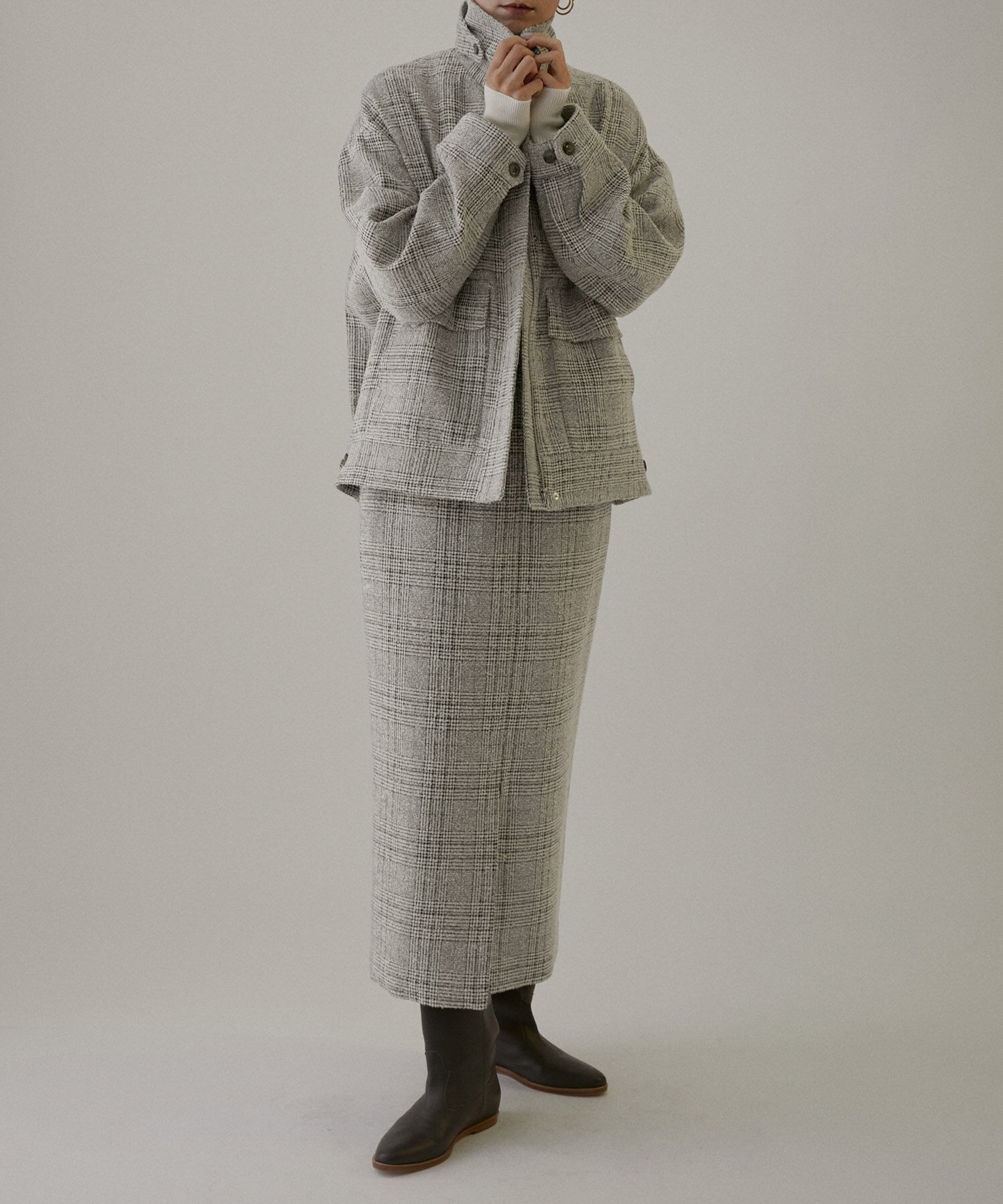 SALON adam et rope'「フロントスリットツイードチェックタイトスカート【セットアップ対応】」|スカート|