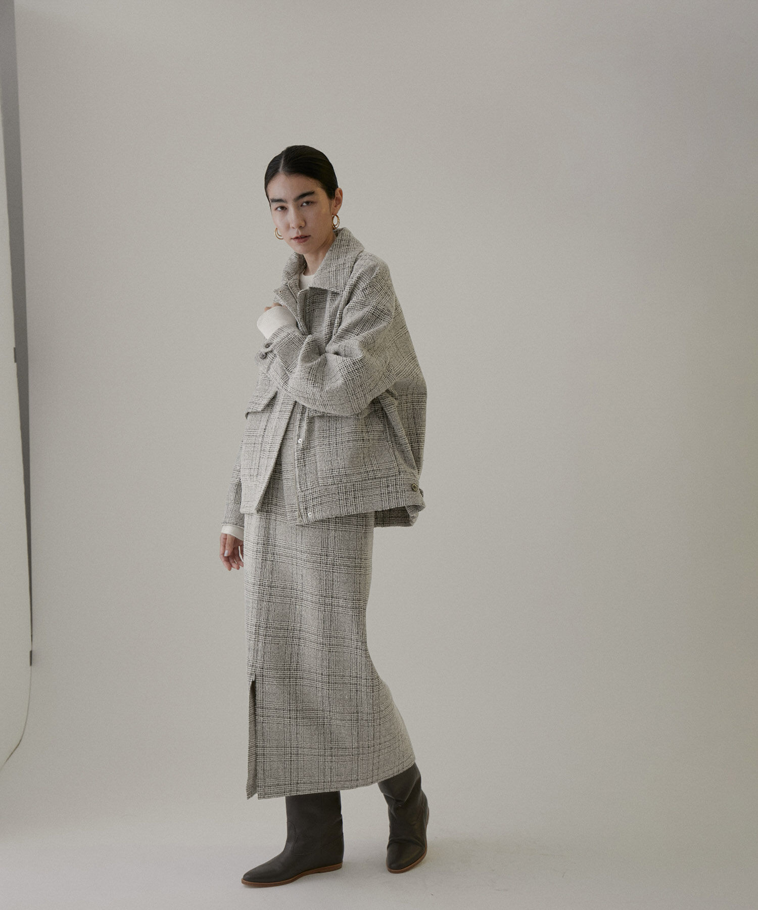 SALON adam et rope'「フロントスリットツイードチェックタイトスカート【セットアップ対応】」|スカート|