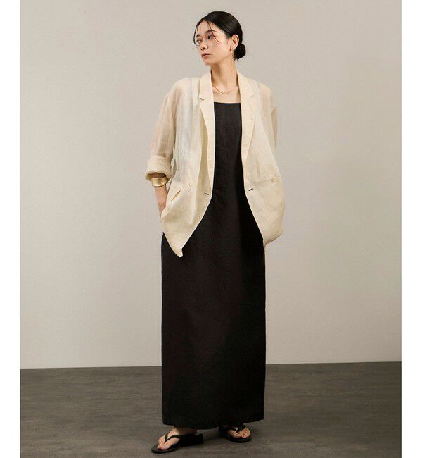 SALON adam et rope'「リネンツイルスクエアーネックジャンパースカート」|ワンピース|ブラック(01)
